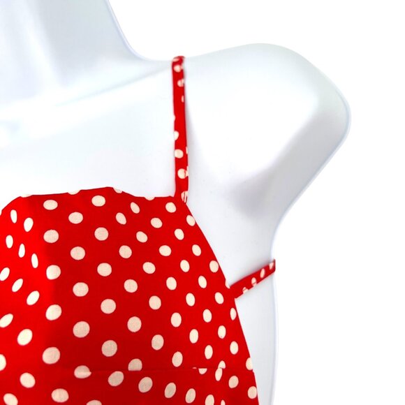 Fanco Red Polka Dot Peplum Open Back Crop Top Adjustable Tie Back Size Small - Picture 3 of 11
